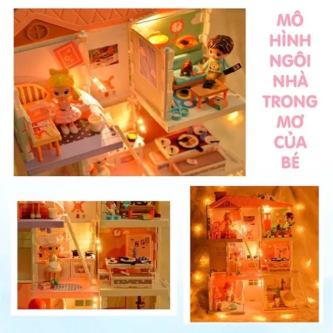 Mô hình nhà búp bê cho bé DIY - Chính Hãng - đầy đủ nội thất - dành cho bé 4 tuổi - thegioidochoi1104
