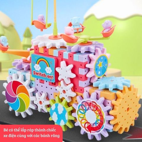 Đồ chơi lắp ghép bánh răng vòng xoay chuyển động, 83 chi tiết, lego bánh răng