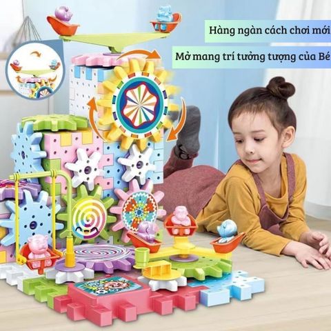 Đồ chơi lắp ghép bánh răng vòng xoay chuyển động, 83 chi tiết, lego bánh răng
