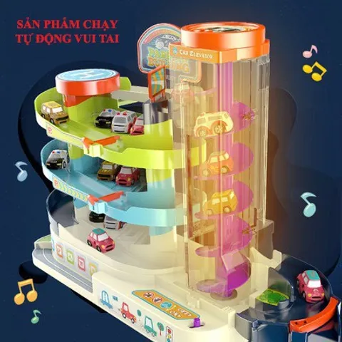 Đồ chơi giáo dục mô hình bãi đậu xe ô tô 3 tầng cho bé, lắp ráp đường ray, Gara ô tô, thế giới đồ chơi 1104