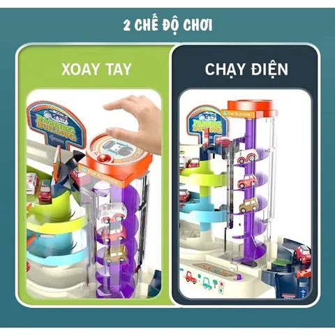 Đồ chơi giáo dục mô hình bãi đậu xe ô tô 3 tầng cho bé, lắp ráp đường ray, Gara ô tô, thế giới đồ chơi 1104