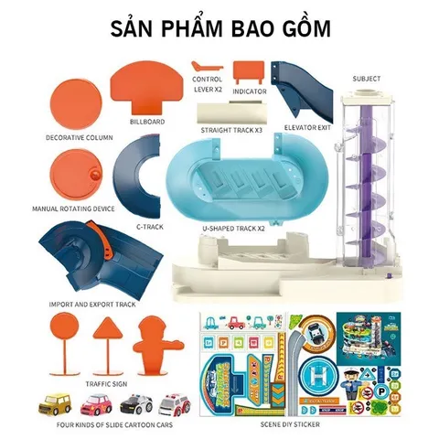 Đồ chơi giáo dục mô hình bãi đậu xe ô tô 3 tầng cho bé, lắp ráp đường ray, Gara ô tô, thế giới đồ chơi 1104