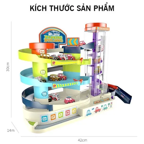 Đồ chơi giáo dục mô hình bãi đậu xe ô tô 3 tầng cho bé, lắp ráp đường ray, Gara ô tô, thế giới đồ chơi 1104