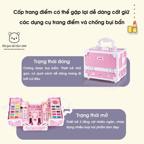 Bộ đồ chơi trang điểm cho bé gái - Hộp trang điểm có gương an toàn, vali xinh xắn, đồ chơi làm đẹp phát triển trí tưởng tượng
