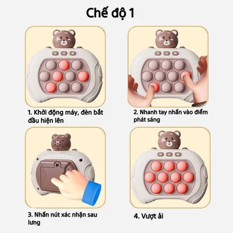Pop it điện tử tay cầm hình gấu, 4 cấp độ, Đồ chơi pop it thế hệ mới giúp giảm stress, tăng khả năng phản xạ