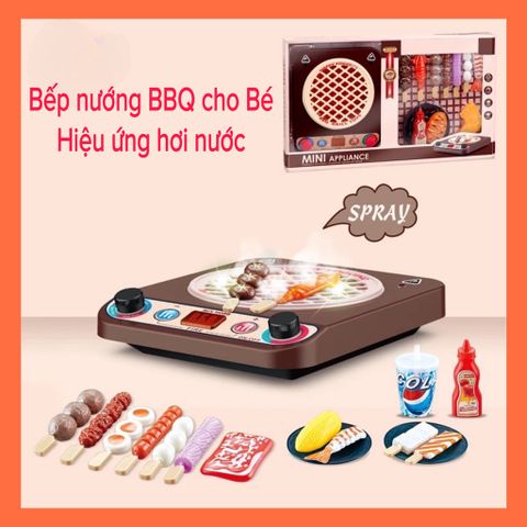Đồ chơi nấu ăn cho bé mô phổng bếp nướng BBQ hiệu ứng hơi nước, có nhạc và đèn, thế giới đồ chơi 1104