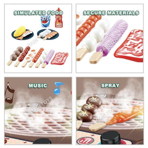 Đồ chơi nấu ăn cho bé mô phổng bếp nướng BBQ hiệu ứng hơi nước, có nhạc và đèn, thế giới đồ chơi 1104
