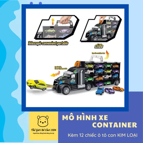 Hộp đồ chơi xe ô tô cho bé cỡ lớn kèm 12 chiếc - Set xe container nhiều ngăn 3in1