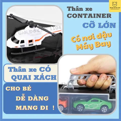Hộp đồ chơi xe ô tô cho bé cỡ lớn kèm 12 chiếc - Set xe container nhiều ngăn 3in1
