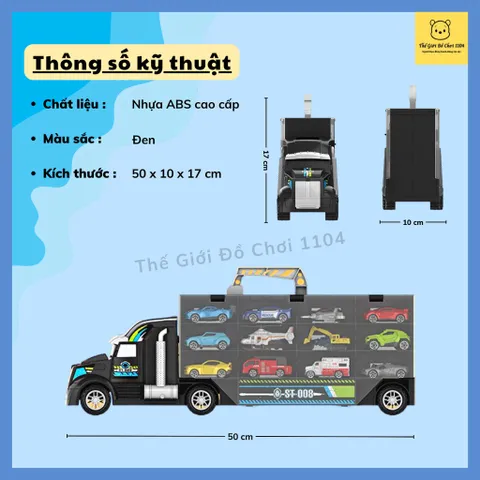 Hộp đồ chơi xe ô tô cho bé cỡ lớn kèm 12 chiếc - Set xe container nhiều ngăn 3in1