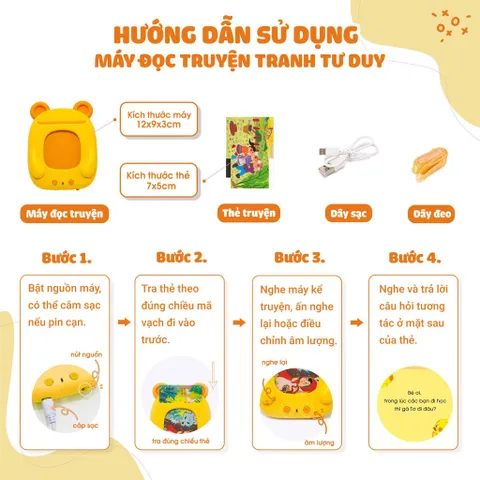 Máy đọc truyện KENNEN - Bộ đọc thẻ cho bé - có Bảo Hành - 105 thẻ - Phát triển tư duy - thegioidochoi1104