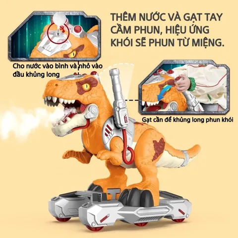 Xe chòi chân khủng long 6 bánh tự cân bằng cho bé 3 tuổi với chế độ phun sương, có đèn và nhạc