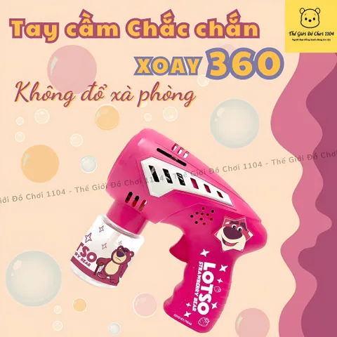Đồ chơi bắn bong bóng gấu dâu, máy thổi bong bóng xà phòng Lotso, thế giới đồ chơi 1104