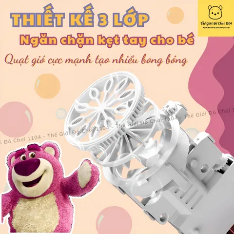 Đồ chơi bắn bong bóng gấu dâu, máy thổi bong bóng xà phòng Lotso, thế giới đồ chơi 1104