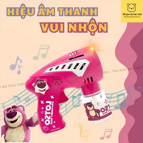 Đồ chơi bắn bong bóng gấu dâu, máy thổi bong bóng xà phòng Lotso, thế giới đồ chơi 1104
