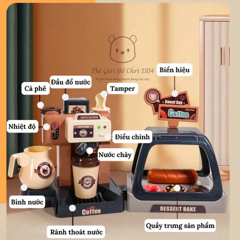 Quầy Pha Cà Phê Đồ Chơi 40 Chi Tiết, Có Nhạc Và Hiệu Ứng Nước Chảy – Máy Pha Cà Phê Mô Phỏng Chân Thật