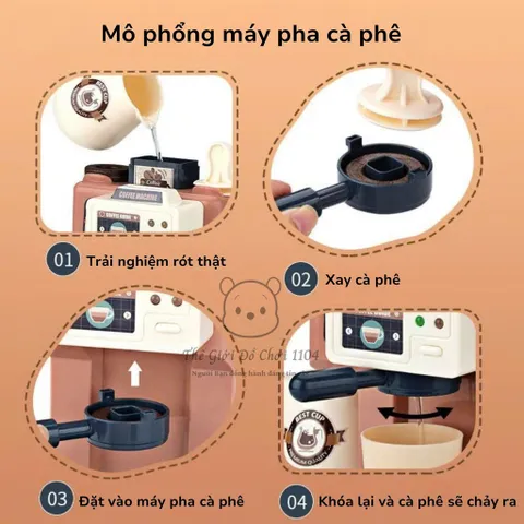 Quầy Pha Cà Phê Đồ Chơi 40 Chi Tiết, Có Nhạc Và Hiệu Ứng Nước Chảy – Máy Pha Cà Phê Mô Phỏng Chân Thật