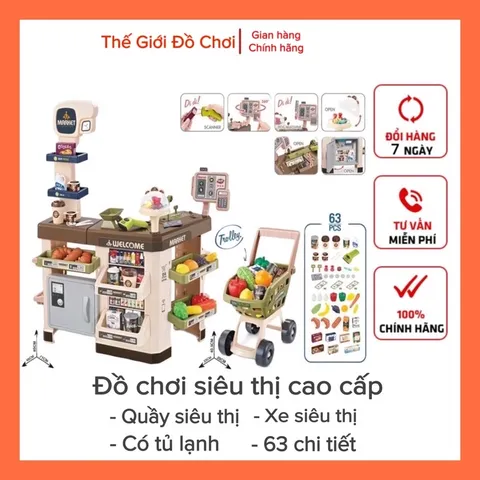 [HOT] Đồ Chơi Siêu Thị Cỡ Lớn Cao Cấp Cho Bé  Kèm Xe Home SuperMarket có tủ lạnh (71x45x85) TPHCM