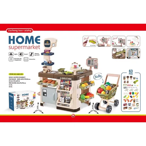 [HOT] Đồ Chơi Siêu Thị Cỡ Lớn Cao Cấp Cho Bé  Kèm Xe Home SuperMarket có tủ lạnh (71x45x85) TPHCM