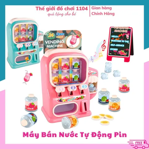 Đồ chơi máy bán nước tự động dùng Pin, máy bán nước ngọt kèm máy làm đá mini
