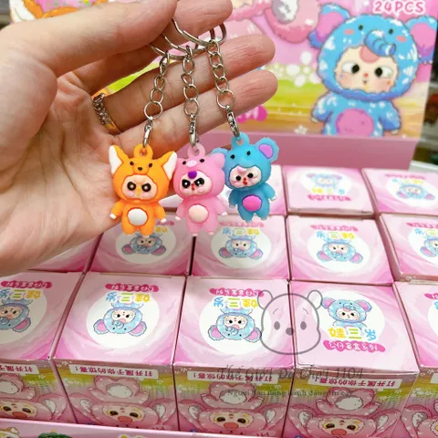 Bộ Móc Khóa Mini Baby Three 24 Hộp - Đồ Chơi Ngẫu Nhiên Dễ Thương Cho Bé - Phụ Kiện Sưu Tập Độc Đáo, Mở Hộp Quà Bất Ngờ