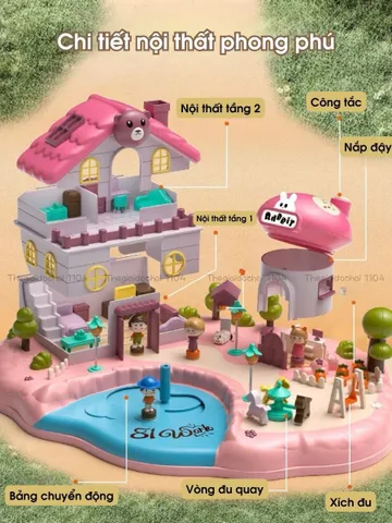 Đồ chơi ngôi nhà búp bê cỡ lớn điều khiển từ tính 3 tầng lầu có nhạc, kể chuyện cho bé gái