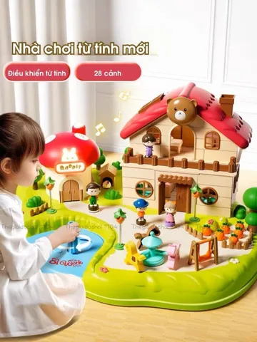 Đồ chơi ngôi nhà búp bê cỡ lớn điều khiển từ tính 3 tầng lầu có nhạc, kể chuyện cho bé gái