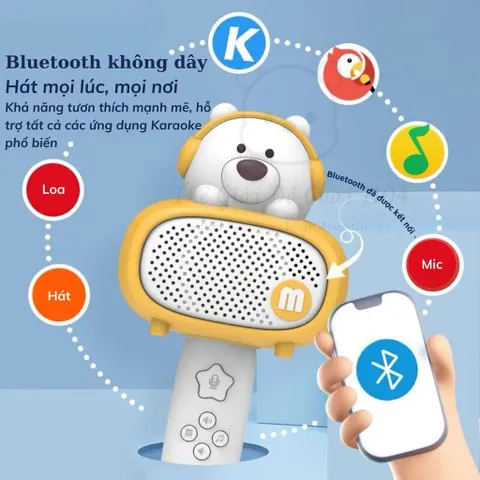 Bộ Micro cho bé hát Karaoke 2in1 kết hợp loa Bluetooth, pin sạc, đồ chơi âm nhạc