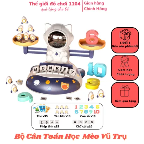 Bàn cân toán học thăng bằng Mèo phi hành gia kèm bộ chữ cái đồ chơi toán học phát triển tư duy cho bé