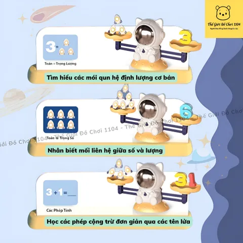 Bàn cân toán học thăng bằng Mèo phi hành gia kèm bộ chữ cái đồ chơi toán học phát triển tư duy cho bé