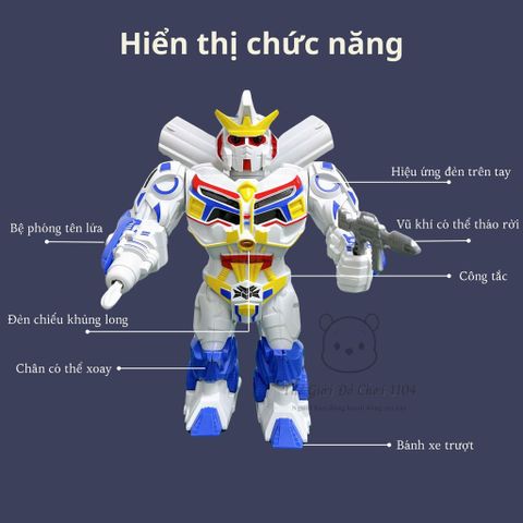 Robot Biến Hình Phát Sáng Siêu Nhân - Đồ Chơi An Toàn Phát Triển Tư Duy Sáng Tạo cho Bé với Âm Nhạc và Đèn LED