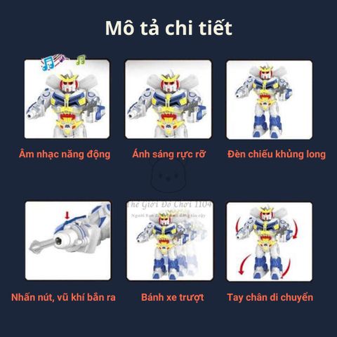 Robot Biến Hình Phát Sáng Siêu Nhân - Đồ Chơi An Toàn Phát Triển Tư Duy Sáng Tạo cho Bé với Âm Nhạc và Đèn LED