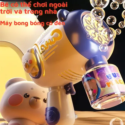 Súng bắn bong bóng tự động Gấu Nâu không rò rỉ, có đèn phát sáng, tặng pin