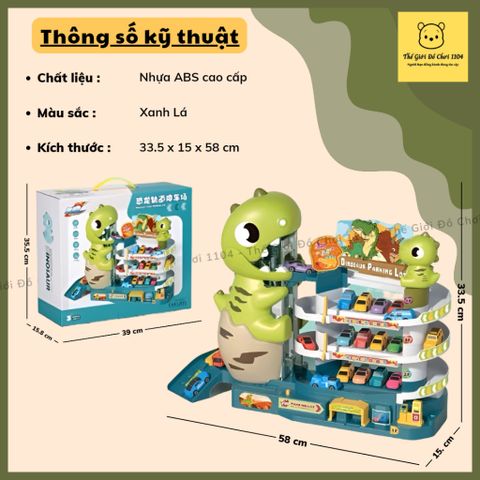 Đồ chơi bãi đậu xe ô tô khủng long xanh HomeKey kèm 10 xe kết hợp với đường hầm khủng long