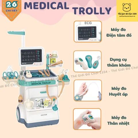 Đồ chơi xe đẩy bác sĩ cao cấp phiên bản Nâng Cấp 26 chi tiết đồ chơi nhập vai định hướng tương lại cho bé