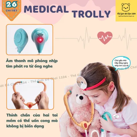 Đồ chơi xe đẩy bác sĩ cao cấp phiên bản Nâng Cấp 26 chi tiết đồ chơi nhập vai định hướng tương lại cho bé