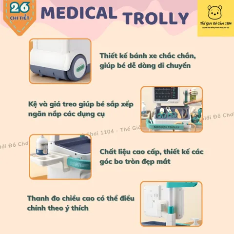 Đồ chơi xe đẩy bác sĩ cao cấp phiên bản Nâng Cấp 26 chi tiết đồ chơi nhập vai định hướng tương lại cho bé
