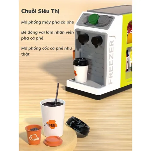 Đồ chơi quầy siêu thị máy tính tiền kèm máy pha cà phê 46 chi tiết đồ chơi nhập vai cho bé