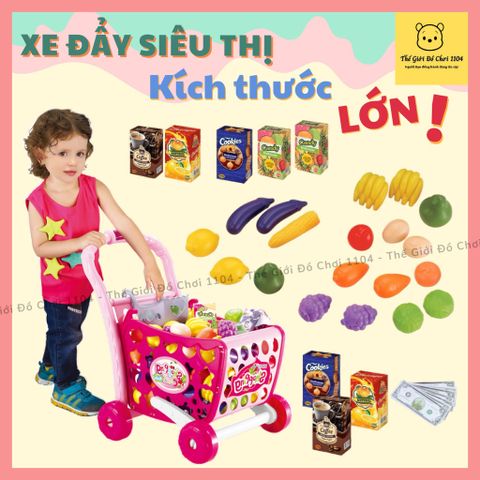 Đồ chơi xe đẩy siêu thị cho bé cỡ lớn 35 chi tiết 3 chế độ lắp ráp theo chiều cao của bé