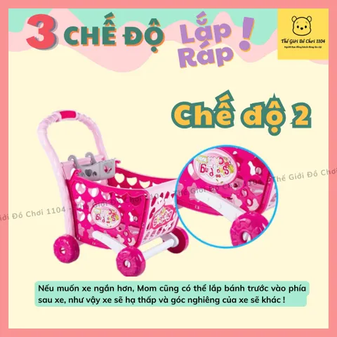 Đồ chơi xe đẩy siêu thị cho bé cỡ lớn 35 chi tiết 3 chế độ lắp ráp theo chiều cao của bé