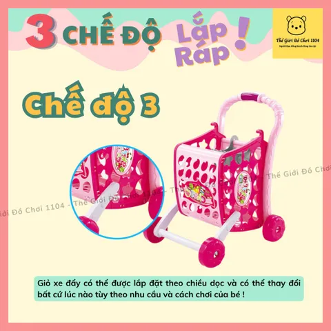 Đồ chơi xe đẩy siêu thị cho bé cỡ lớn 35 chi tiết 3 chế độ lắp ráp theo chiều cao của bé