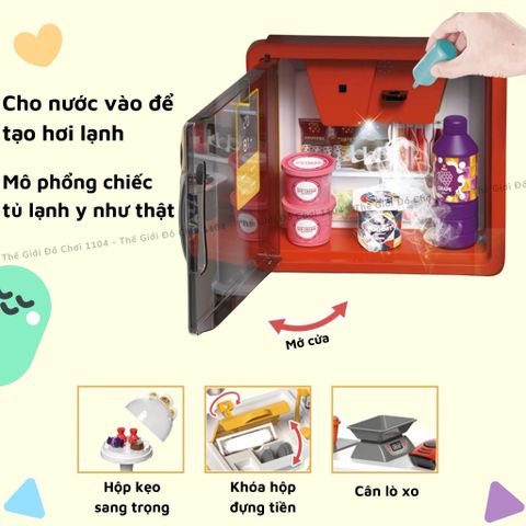 Bộ đồ chơi quầy siêu thị tính tiền kèm xe đẩy cho bé 65 chi tiết cỡ lớn hiệu ứng hơi nước thegioidochoi1104
