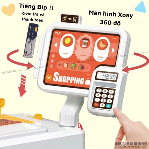 Bộ đồ chơi quầy siêu thị tính tiền kèm xe đẩy cho bé 65 chi tiết cỡ lớn hiệu ứng hơi nước thegioidochoi1104