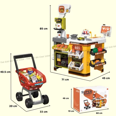 Bộ đồ chơi quầy siêu thị tính tiền kèm xe đẩy cho bé 65 chi tiết cỡ lớn hiệu ứng hơi nước thegioidochoi1104