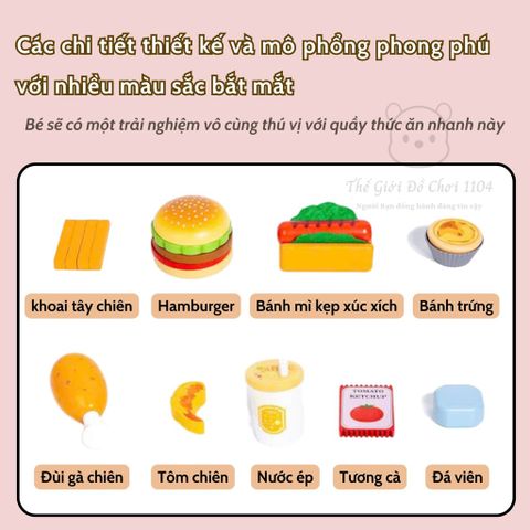 Bộ bếp gỗ cao cấp nấu thức ăn, đồ chơi quầy bán thức nhanh cho bé