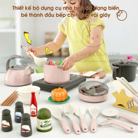 Bộ Đồ Chơi Nấu Ăn 68 Chi Tiết - Nhà Bếp Mini Có Máy Hấp Trứng - Dụng Cụ Giáo Dục Phát Triển Kỹ Năng Cho Bé