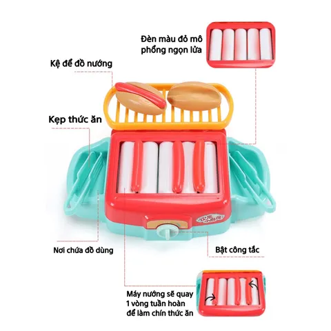 Bộ Đồ Chơi Bếp Nướng BBQ Siêu Thực Với Âm Thanh & Đèn, Đồ Chơi Thực Phẩm Cho Trẻ Em Từ 3 Tuổi, HB TOYS, Mô Phỏng Bán Thức Ăn Nhanh