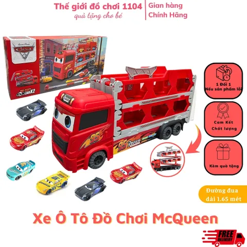 Xe ô tô đồ chơi MacQueen cho bé 3 tầng tặng 6 xe kèm đường đua dài 165 cm mô hình xe container