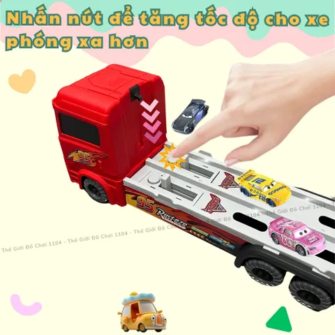 Xe ô tô đồ chơi MacQueen cho bé 3 tầng tặng 6 xe kèm đường đua dài 165 cm mô hình xe container