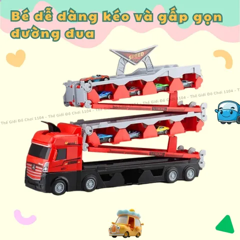 Xe ô tô đồ chơi MacQueen cho bé 3 tầng tặng 6 xe kèm đường đua dài 165 cm mô hình xe container
